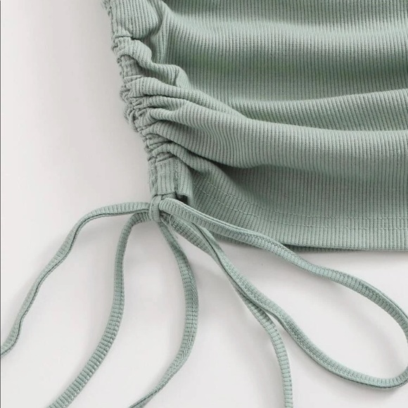 One shoulder ruched knot side bodycon dress. Mint/sage green. - Picture 2 of 2